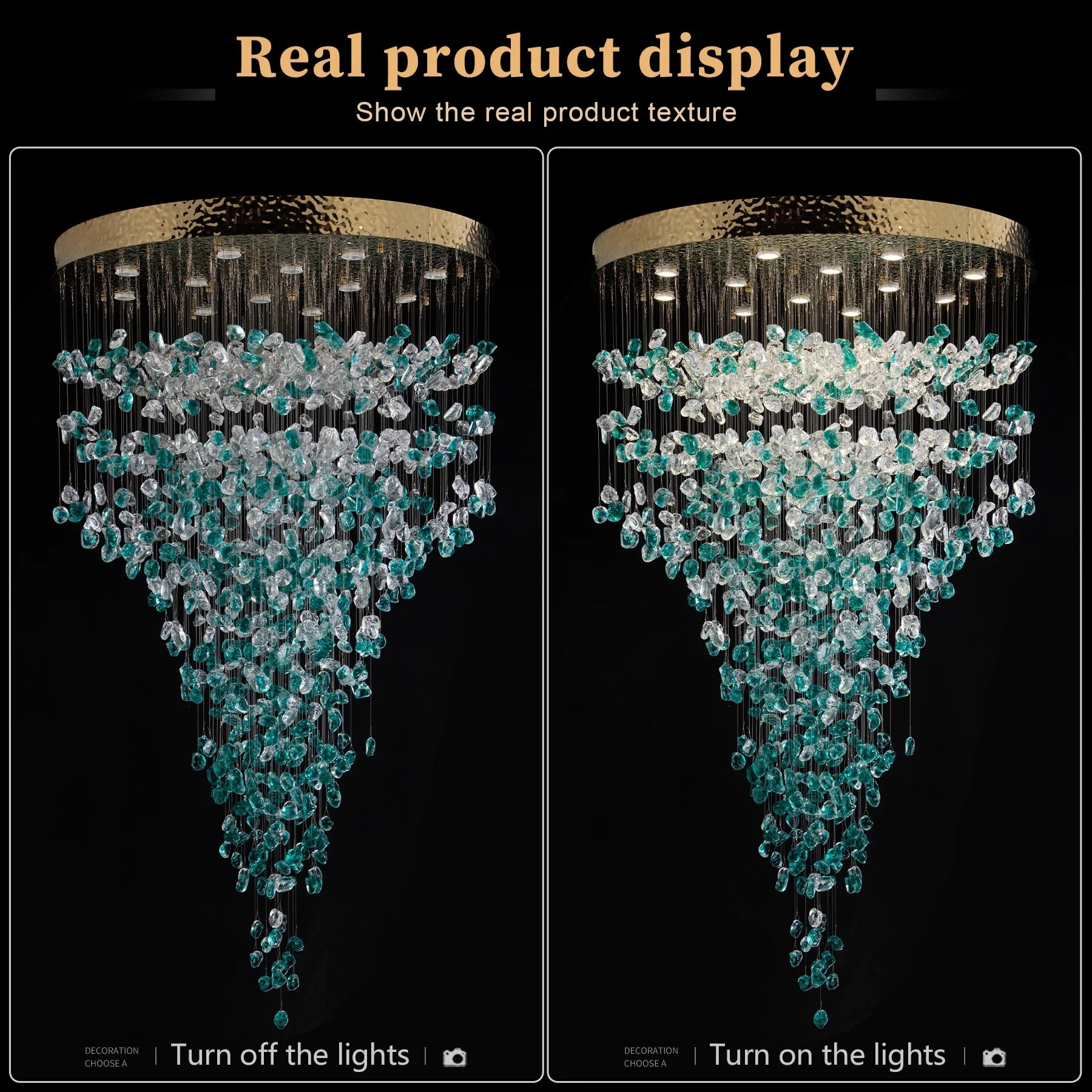 Luxury Large Green Crystal Stone Chandelier for Lobby Loft Staircase Project Modern LED Color Crystal Hanging Chandelier Custom