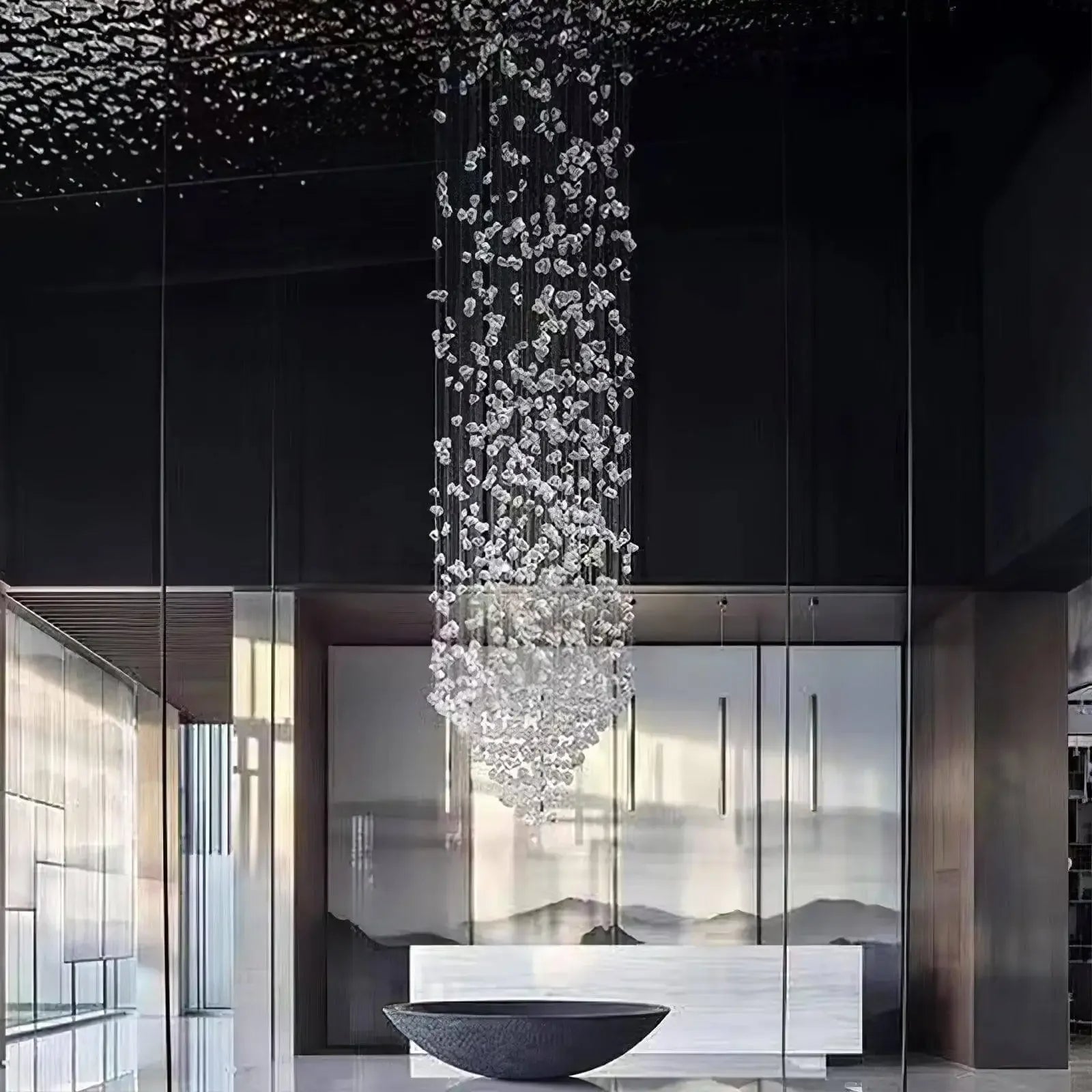Luxury Large Green Crystal Stone Chandelier for Lobby Loft Staircase Project Modern LED Color Crystal Hanging Chandelier Custom