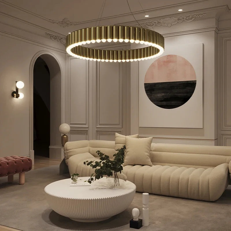 Modern Scandinavian Gold Ring Pendant Light for Guest Bedroom Dining Room Chandelier Indoor Gloss Hanging Lighting Designer