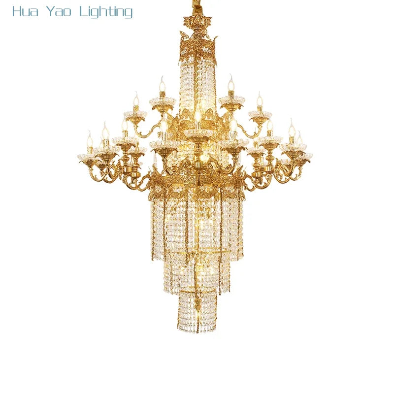Custom Large Living Room Pendant Light European Luxury Brass Crystal Chandelier For Home Hotel