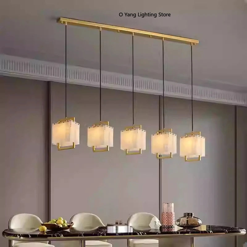 Hot Modern Italian Style Spanish Imported Marble Chandelier 2025 Round Rectangle Pendant Lamp Ceiling Light for Restaurant